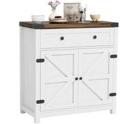 YESHOMY Armadietto da bar in stile fattoriale, con ante di fienile, ampio cassetto, ripiano interno regolabile, ampia superficie superiore, per cucina, bagno, ingresso, soggiorno, bianco puro