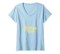 Yeshua Messiah Radiant Faith - Ispirante Cristiano da Uomo Maglietta con Collo a V, Donna, Celeste, L