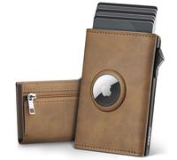 YESIIW Airtag Wallet, Super Compatto e Alta Capacità Pop up Porta Tessere Uomoo per 12 Cartes & 12 Banconote Portafoglio Uomo con Blocco RFID & Chiusura Magnetica, S Portamonete (Marrone)