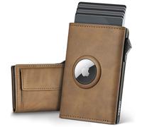 YESIIW Wallet Airtag, Super Compatto e Alta Capacità Pop up Portatessere Uomoo per 12 Cartes & 12 Banconote Portafoglio Uomo con Blocco RFID & Chiusura Magnetica, XL Portamonete (Marrone)