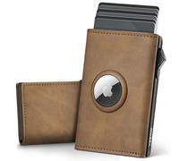 YESIIW Wallet Airtag, Super Compatto e Alta Capacità Pop up Portatessere Uomoo per 12 Cartes & 12 Banconote Portafoglio Uomo con Blocco RFID & Chiusura Magnetica, Senta Portamonete (Marrone)