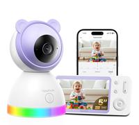 YESIMOM 2K Baby Monitor Video e Audio, Telecamera Bambini Supporto Controllo Tramite Cellulare APP & 5" Monitor, Videocamera Neonato con Luce Notturna, 360° PTZ, Allarmi Pianto e Movimento(8TM-1PZ