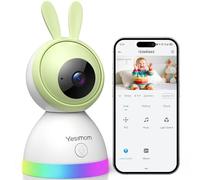 YESIMOM Baby Monitor, 360°PTZ 1080P Telecamera Wi-fi Interno per Bambini Videocamera Sorveglianza Interno per Neonato, Visione Notturna, Rilevamento Intelligente, Luce Notturna & Ninne Nanne