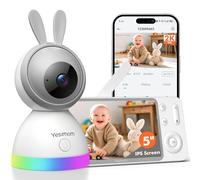 YESIMOM Baby Monitor, Versione Aggiornata 2K Telecamera Bambini con Monitor 5'' IPS Schermo, Controllo Tramite APP Mobile & Monitor, 360°PTZ, 3000mAh Batteria Ricaricabile, AI Intelligente