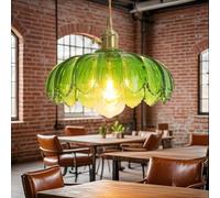 YESINTO Lampadario Camera da Letto,Lampada A Sospensione Vintage,Regolabile Lunghezza Con Paralume A Fiori,Design Classico Vetro,Per Camera Da Letto,Soggiorno,Cucina,Lampadario Soffitto,Verde