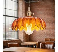 YESINTO Lampadario Camera da Letto,Lampada A Sospensione Vintage,Regolabile Lunghezza Con Paralume A Fiori,Design Classico Vetro,Per Camera Da Letto,Soggiorno,Cucina,Lampadario Soffitto,Arancione
