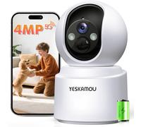 YESKAMOU 4MP 2.5K Telecamera Wi-Fi Interno Senza Fili con Batteria 6000mAh, 360° Telecamera Batteria Interno, Rilevazione di Movimento PIR, Visione Notturna a Colori, 2.4G/5G Wi-Fi