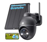 YESKANO 4G Telecamera con SIM, 2K Telecamere Senza Fili da Esterno, 360°PTZ Videocamera Sorveglianza con Pannello Solare e Batteria, PIR Rilevamento, Visione Notturna a Colori, Audio Bidirezionale