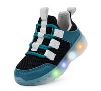 YESKIS Scarpe da ginnastica per bambini e bambine, senza lacci, da passeggio, Nero Blu Light Up Scarpe, 25 EU