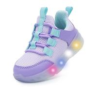 YESKIS Scarpe da ginnastica per bambini e bambine, senza lacci, da passeggio, Viola Light Up Scarpe, 25 EU