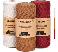 YESLUSY Corda Macramè Set, 3 mm x 100 m Filo Macramè in Cotone Premium per Artigianato,Piante Sospese, Decorazioni Bohémien, Cestini Sospesi, Appendini per Piante taglia