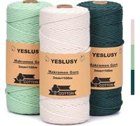 YESLUSY Corda Macramè Set, 3 mm x 100 m Filo Macramè in Cotone Premium per Artigianato, Piante Sospese, Decorazioni Bohémien, Cestini Sospesi, Appendini per Piante