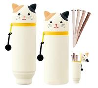 Yesmoyhe Astuccio 2 in 1 in Morbido Silicone, con 4PCS Penna gel cancellabile, Gatto Astuccio in Piedi, Gatto Portapenne da Tavolo con Cerniera, per ragazzi e ragazze