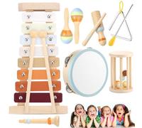 Yesmoyhe Strumenti Musicali Legno, 7 Pezzi Percussioni Legno Bambini, Percussioni Montessori Set, Set Strumenti Musicali Percussioni Giocattolos In Legno, Ideale Come Regalo Per Bambini 3+