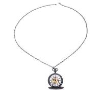 Yessetry Orologio da taschino meccanico da uomo, in acciaio, stile steampunk, stile retrò, con fiore nero, Nero