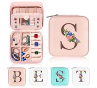Yesteel Regalo di compleanno personalizzato per donne, amiche e sorelle, piccola custodia da viaggio per gioielli, organizer per anelli, collane, orecchini, gioielli con specchio lettera S