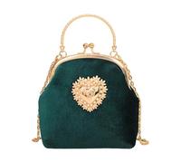 Yestree Borsa da donna in velluto, chic Clutches and Clutches with Chain Shoulder Strap Vintage 1920s for Wedding Ceremony Party, verde