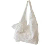 Yestree Borsa in pizzo bianco coreano con borchia, borsa da spiaggia con bordo, borsa da spiaggia, ideale per viaggi, viaggi e uso quotidiano.