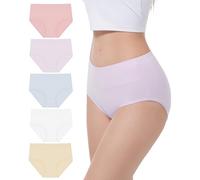 YESWEL Mutande Donna Cotone Vita Alta, 5 Pezzi Slip in Cotone Elasticizzato a Vita Alta Donna Mutandine Traspiranti Intimo Morbido (Multicolore 03, 2XL)