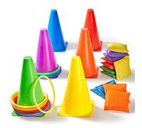 Yetech 3 in 1 Set da Gioco del Lancio dell'anello Set di Giochi di Carnevale con Sacchetti di Fagioli Coni di plastica Anelli da Lancio per Bambini e Adulti