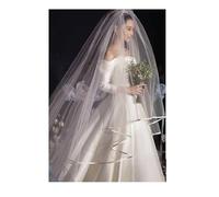 YETGFBH Velo da Sposa, Velo di Perle Veli da Sposa con Bordo a Nastro Veli da Sposa Lunghi in Tulle Veli da Sposa a Due Strati Veli da Sposa Lunghi for Feste Accessori da Sposa(White 3m Wide,400cm)