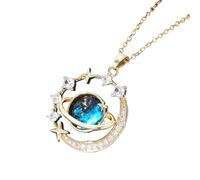 YETONADO 1PC Squisito Blu Starry Sky Planet Ciondolo Collana Luce di Lusso Zircone Stelle e Luna Clavicola Catena Della Collana Regalo Dei Monili, Misura unica, Agata
