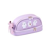 YETONADO Astuccio Kawaii di grande capacità doppio ponte PU impermeabile scatole di cancelleria scuola forniture carino cosmetico borsa, Viola, Taglia unica
