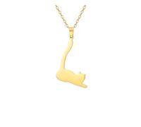 YETONADO Collana con ciondolo a forma di gattino a coda lunga in acciaio inox, per donne e ragazze, Misura unica, 45-50 cm_Color oro, Agata