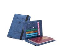 YETONADO Custodia per passaporto in pelle con fascia elastica da viaggio porta passaporto portafoglio uomo donna passaporti carta documento copertina, Blu, Taglia unica