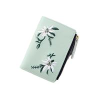 YETONADO Portafogli da donna Stampa Fiore Breve Portafoglio per Donna Cerniera Mini Coin Purse Signore Piccolo Portafoglio Femminile Titolare della Carta di Cuoio, Verde chiaro, Taglia unica
