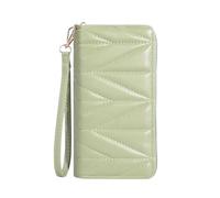 YETONADO Portafoglio lungo trapuntato alla moda da donna, con cerniera intorno alla pochette portamonete, multi slot per carte di credito borsa per telefono cellulare, Verde, Taglia unica