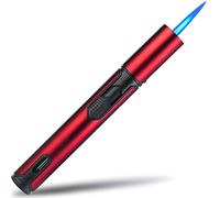 Yeuligo Accendino Jet Flame a Gas Butano Ricaricabile, Antivento Lungo per Candele, Cucina, Campeggio, Barbecue, Camino. Regalo per Uomo (Venduto Senza Gas) (Rosso)