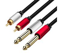 Yeung Qee - cavo da 2 x 6,35 mm a 2 RCA, doppio jack stereo TS da 1/4" maschio a 2 RCA maschio 15ft/5m Nero