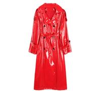 Yeuyyben Autunno Lungo Rosso Lucido Riflettente Vernice Trench Cappotto Per Le Donne Doppio Petto Più Il Formato Moda, Rosso, L