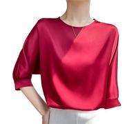 Yeuyyben Camicetta da donna classica tinta unita sottile mezza manica O-collare allentato slim camicia pullover da donna, Porpora, M