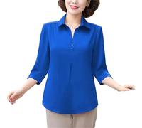 Yeuyyben Camicetta da donna elegante vintage arricciatura camicetta estiva moda tinta unita camicia da donna mezza manica allentata casual top, Blu reale, M