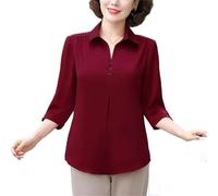 Yeuyyben Camicetta da donna elegante vintage arricciatura camicetta estiva moda tinta unita camicia da donna mezza manica allentata casual top, Borgogna, L