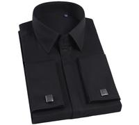 Yeuyyben Camicia da uomo con polsino francese, a maniche lunghe, con bottoni coperti, camicia formale da uomo, camicia da cerimonia nuziale, con gemelli, camicia da tuxedo, Nero , XXL