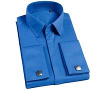Yeuyyben Camicia da uomo con polsino francese Camicia da cerimonia a maniche lunghe con bottoni nascosti Camicie formali da uomo Camicie da cerimonia con polsino per matrimonio, Blu, M
