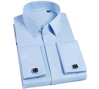 Yeuyyben Camicia da uomo con polsino francese Camicia da cerimonia a maniche lunghe con bottoni nascosti Camicie formali da uomo Camicie da cerimonia con polsino per matrimonio, blu cielo, 3XL