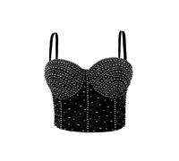 Yeuyyben Corsetto da donna con paillettes crop top senza maniche Stage Performance Party Club moda elegante canotta, Nero , L