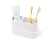Yew Design Portaspazzolino e Dentifricio Grande, Bianco Opaco, per Mobiletto e Piano del Bagno, Organizer Rotondo a 2 Scomparti per Spazzolini Elettrici, Filo Interdentale, Rasoi, Cotone e Collutorio