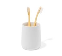 Yew Design Portaspazzolino e Portadentifricio Bianco Opaco con Bicchiere per Mobiletto e Piano del Bagno, Organizer Rotondo per Spazzolini Elettrici, Filo Interdentale, Rasoi, Cotone e Collutorio