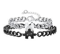 YEWCEP 1 paio di braccialetti dell'amicizia, coppia di braccialetti con puzzle Yin Yang, coppia di bracciali regolabili in argento e nero, 1, Acciaio inossidabile, Nessuna pietra preziosa
