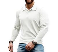 Yewloch Uomo Polo Sport Manica Lunga Maglietta da Golf vestibilità Muscolare Bianco,L