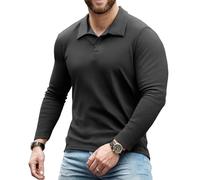 Yewloch Uomo Polo Sport Manica Lunga Maglietta da Golf vestibilità Muscolare Nero,XL