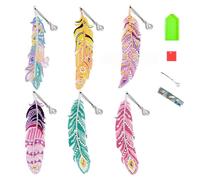 Yewseas 6 PCS Segnalibri Diamond Painting 5D dai 7 ai 10 anni, segnalibri in pittura con diamanti 5D a forma di piuma, con ciondolo in cristallo, regalo creativo per ragazze