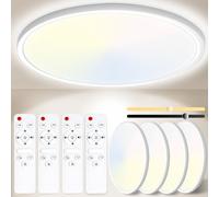 Yexati Plafoniera LED Soffitto Dimmerabile 24W 3200LM, Lampada da Soffitto con Telecomando 3000K-6500K IP54 Rotonda Piatta Sottile per Soggiorno Bagno Cameretta Cucina Seminterrato Ø29.5CM 4 Pezzi