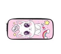 Yexignaon Astuccio per matite carino per ragazze, astuccio per la scuola, custodia leggera per il trasporto di penne, scatola portaoggetti con cerniera liscia, Gatto Kawaii, Organizer per borse