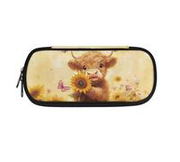 Yexignaon Astuccio per ragazze, astuccio per matite di grande capacità, con supporto, per feste, per bambini, Bestiame delle Highland, Organizer per borse